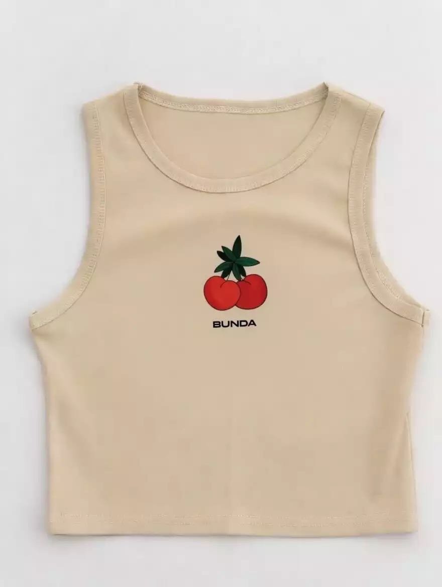 Beige cherrys crop tee